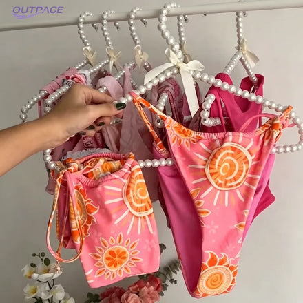 Lace up Bikini Set Bathing Suit Floral Women's Swimwear Triangle Thong Swimsuits Private Label New for Women 2025 Custom Bikinis