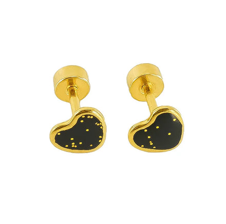 Fashion Cute Glitter Enamel Heart Stud Rhodium & Gold Plated Stainless Steel Earrings for Women