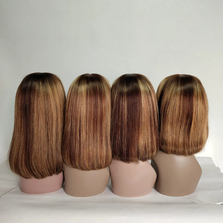 Wholesale Highlight Color Short Straight Bob Wigs Virgin Brazilian Human Hair HD Lace Frontal Wigs for Black Women