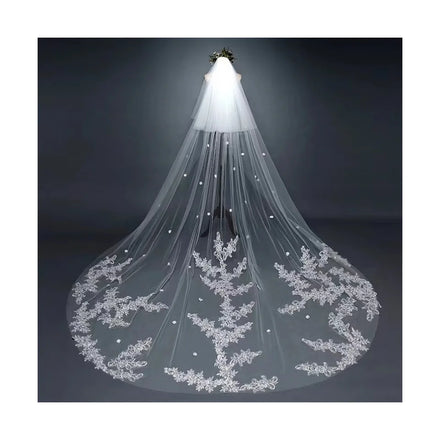 New 3 Meters Eco-Friendly White Flower Polyester Embroidery Lace Wedding Headdress Veil Trailing for Bride Mesh Fabric-TS05