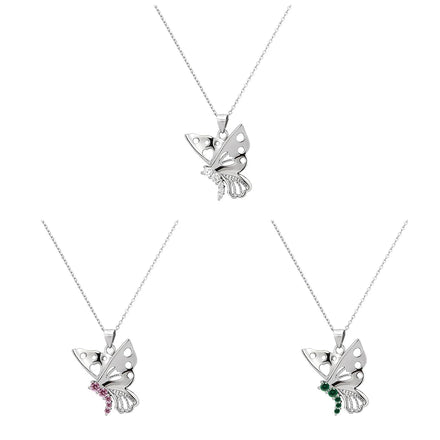 Factory Fast Shipping Exquisite butterfly Pendant 925 Sterling Silver 5A Cubic Zirconia Emerald Pendant Necklace for Girls