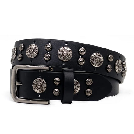 Factory Direct Sales of Black Alloy Buckle Hardware Rivets Punk Fashion Casual Men's Leather Wide Belt