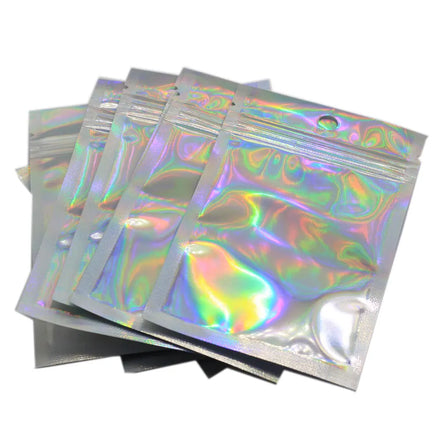 Flat Ziplock Laser Packing Bag Self-Sealing Foil Pouch Holographic Rainbow Jewelry Pack DIY Christmas Charm Beads Findings Resin