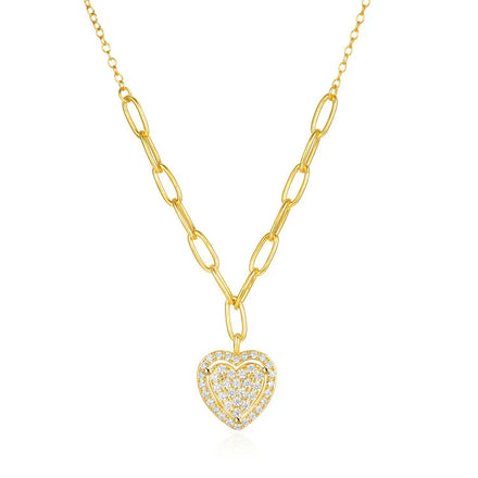 SP Unique Fashion Fine Jewelry 925 Sterling Silver Zircon Diamond Heart 18K Gold Love Heart Pendant Necklace for Women