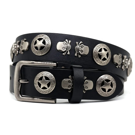Designer Designs Black Domineering Rivet Skull and Punk Fashionable Men's Wide Leather Belt with Alloy Buckle