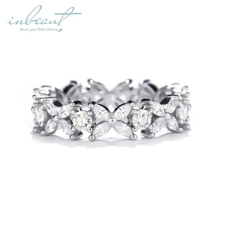 Silver 925 Original Total 1 Carat Brilliant Cut Diamond Test Past D Color Moissanite 4 Leaf Ring for Women Wedding Fine Jewelry
