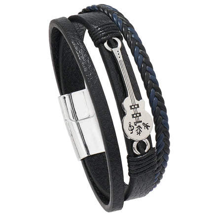Wholesale Hip-hop Rock Jewelry Bracelets Bangles Fashion Guitar PU Leather Bracelet for Men