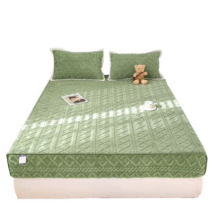 Factory Warm Jacquard Fleece Bed Sheets Winter Breathable Coral Fitted Sheet Soft Bed Mattress Protector Cover