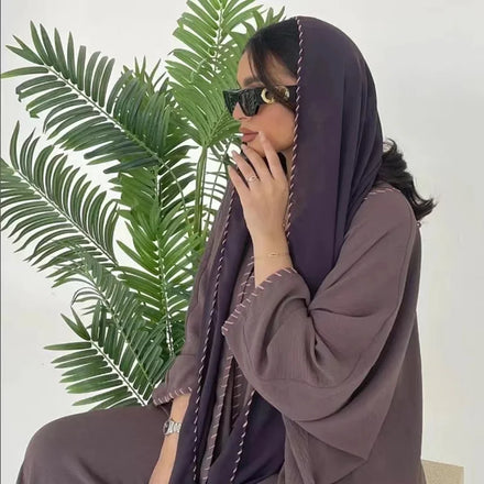 Mexizo Latest Eid Traditional Isamic Clothing Kimono Double Layer Wrinkle Abaya Manufacturer With Foulard Hijab