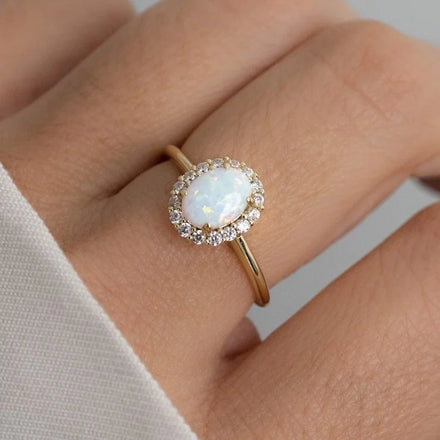 Dainty Princess Fine Jewelry 14k Gold 925 Sterling Silver halo Natural Opal Ring for Women
