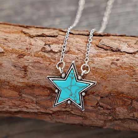 Western Boho Style Vintage Star Shape Turquoise Necklace for Woman