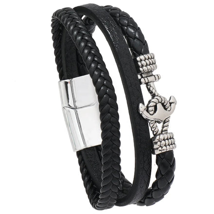 Wholesale Hip-hop Rock Jewelry Bracelets Bangles Fashion Anchor PU Leather Bracelet for Men