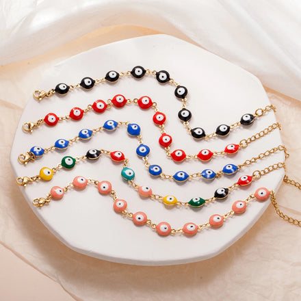 Wholesale Boho Stainless Steel Fashion Jewelry 18k Gold Plated Round Eye Bracelet Devil Eye Bracelet