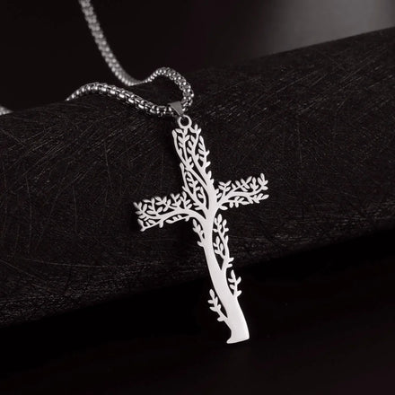 Tree of Life Cross Necklace Gold Color Stainless Steel Jewelry Chain Necklaces Religious Gift for Men Women Wholesale