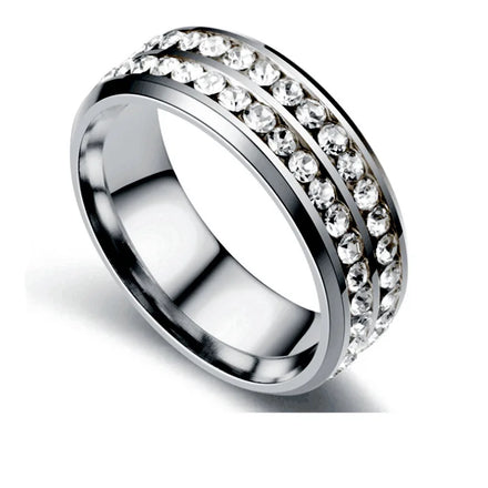 2025 Trendy Unisex Gold Silver Plated Stainless Steel Polished Couple Rings Stainless Steel Rings Diamond Rings for Women