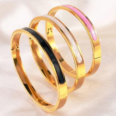 Trendy Colorful Enamel Waterproof 18K Gold Plated Stainless Steel Bangle Ladies Personalized Stainless Steel Bracelet Bangle