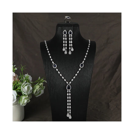 Dubai Style Jewelry Wedding Set White Gold Plated Shiny Diamond Cubic Zirconia Rings Earring Necklaces Jewelry Sets