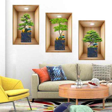 Green Plant Flowers Potting Wall Stickers Bedroom Living Room Decoration Mural Wallpaper Self-adhesive Stickers