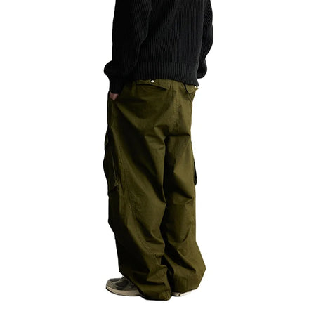 Oversized Streetwear Pants Casual Trousers Fit Parachute Utility Loose Waist Color Plain Baggy Mens Cotton Cargo Pants