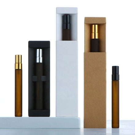 SUMEEAR 10ml Frost Amber Glass Perfume Vial with Spray Cap Refillable Atomizer in Paper Box for Fragrance Sample Testing