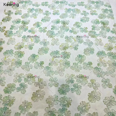 WFB-225 Keering Wholesale Price Competitive Price 3D Flower Embroidery Tulle Fabric Beaded Sequins for Dresses