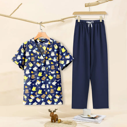 In Stock T62030 Scrubs With Tooth Print Casual 2piece Ruffle Pants Suit for Women Nurse Uniform Fabric