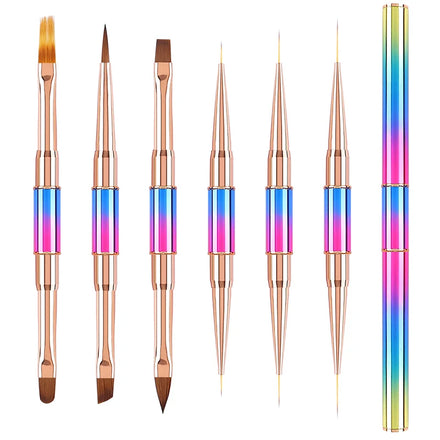 Custom Private Label Nail Art Double-ended Pen Dual-purpose Metal Gradient Stick Acrylic Nail Polish Brush