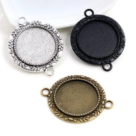 20mm Inner Size Antique Silver Plated Bronze Black Classic Cabochon Base Setting Charms Pendant Blank Trays