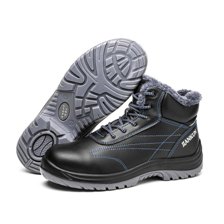 Jiankun Men's Thickened Warm Steel Toe Waterproof Anti-Smashing Anti-Puncture and Anti-Slip Cotton Work Safety Shoes