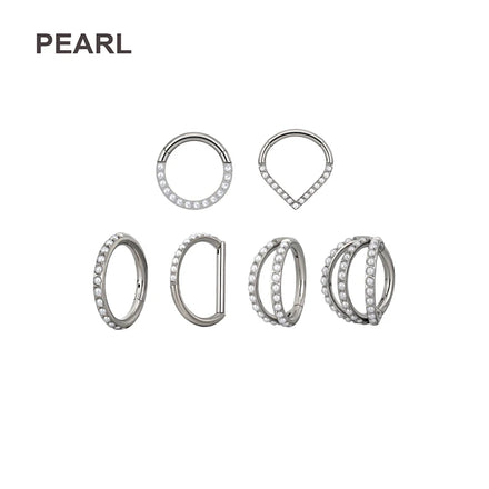 Wholesale Pearl Zircon Clicker Nose Rings Jewelry ASTM F136 Titanium Hinged Segment Hoop Ring Fashion Piercing Body Jewelry