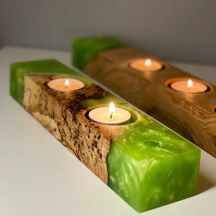 Wood Resin Candle Holder Modern Green Candlestick Home Decoration Resin Wood Candlestick