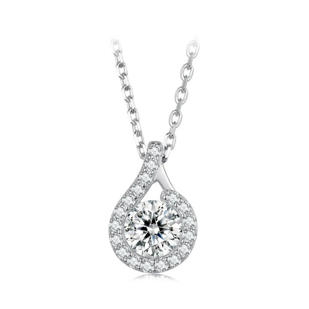 925 Sterling Silver Fine Jewelry 1.0ct Round Moissanite Pendant Necklace with Pave Setting Fashionable Wedding Accessory