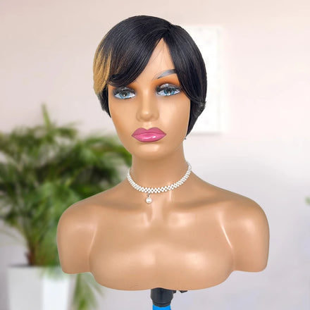 Factory Wholesale Short Pixie Cut Finger Wave Wigs 100% Human Hair Machine Made Human Hair Wig for Black Women