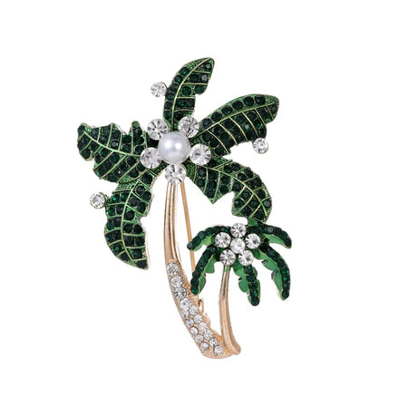Exquisite Palm Tree Sequins Brooch Korean Style Wholesale Green Tree Brooches for Women