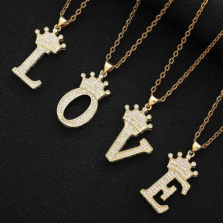 Manufacturer Stainless Steel 18K Gold Plated Chain Necklace 26 Initial English Letter Copper Necklace with Zircon Chain Necklace