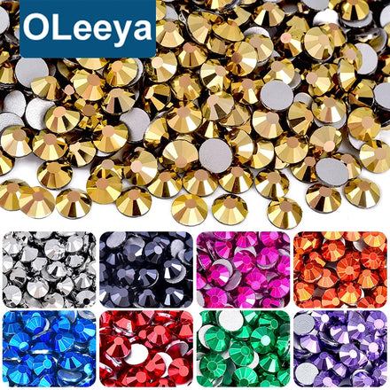 OLeeya Wholesale 12 Same Cut Mine Series Silver Gold Glass Non Hot Fix Strass Flat Back Rhinestones for Shoes Bikini Dress DIY