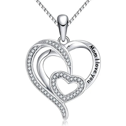 CAOSHI Luxury Trendy Women Heart Necklace Anniversary Wedding Mother's Day Gift Mom Silver Plated Necklace Jewelry Drop Necklace