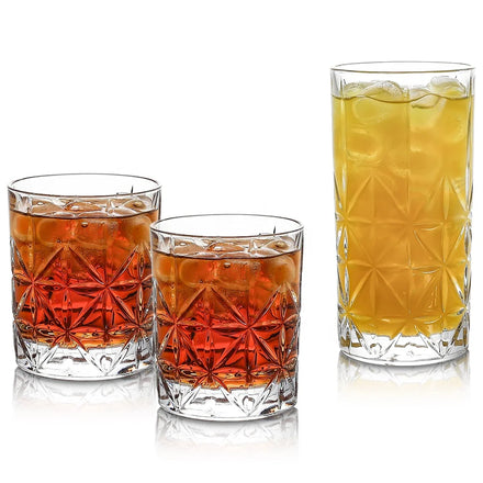 Clear Cross Stripes Whiskey Glasses Bar Rocks Tumbler Embossed Long Drink Highball Glass Cup