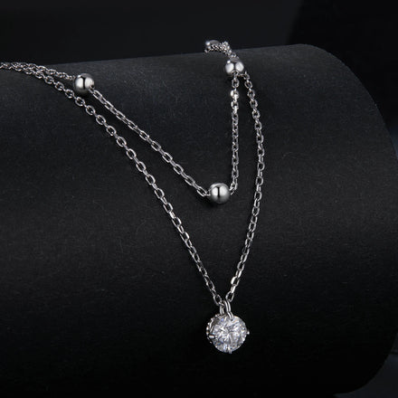 Factory Wholesale Layered Double Layer Moissanite Necklace Fashionable 0.5Carat 925 Sterling Silver Clavicle Chain Jewelry