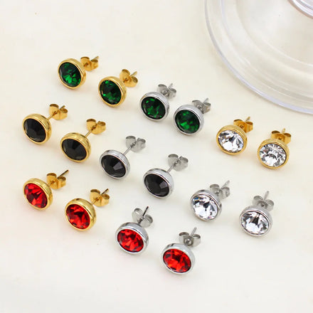 Wholesale Hot Selling Stainless Steel Cubic Zirconia Stud Earrings Multi-Color Geometric Gold-Plated Design Hypoallergenic