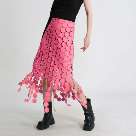 2024 New Summer Women's Macaron Color Mid-Length Skirt Korean Style Breathable Hollow Sweet Embroidered Tassel Hem Solid Sequin