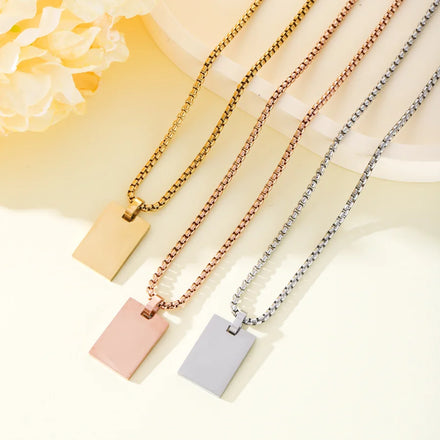 New Style Stainless Steel Gold Plated Square Glossy Engraved Pendant Necklace Bijoux En Acier Inoxydable for Men