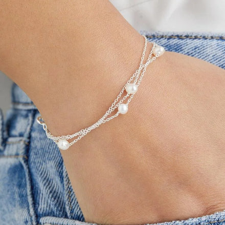 Dainty 100% Handmade Fine Jewelry 925 Sterling Silver Fresh Water Pearl Layered Bracelet for Women