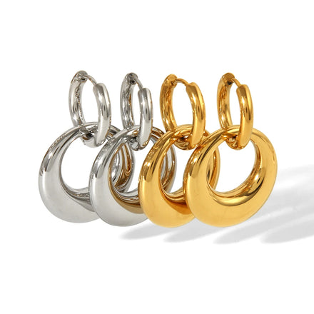 French Design 18K Gold Plated Stainless Steel PVD Water Resistant Geometric Trendy Double Use Handmade Polished Hollow Earrings