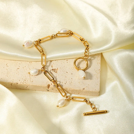 Trending Products New Arrivals 2025 Hot Jewelry Selling Stainless Steel 18K Gold Plated Freshwater Pearl Bracelet for Women