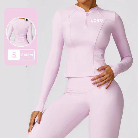 New Spring Brushed Yoga 2pcs Set Zipper Quick Drying Long Sleeve Tight Top High Strength Leggings Workout Gym Wear