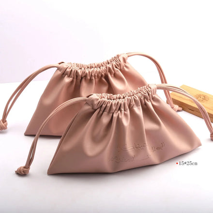 Custom Emboss Pu Leather Waterproof Cosmetic Brush Travel Simplicity Drawstring Bag Luxury Makeup Skincare Storage Leather Pouch