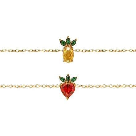 18K PVD Gold Plated Waterproof Stainless Steel Fruit Ananas Strawberry Colorful Zirconia Bracelet for Women Wholesale Jewelry