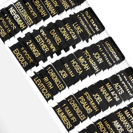 Waterproof Laminated Old and New Testament Bible Tab Black Gold Foil Letters Design Bible Tabs for Men and Women