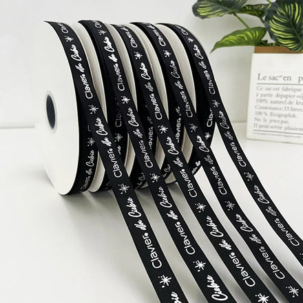 Cotton Gross Grain Embossed Logo Brand Gift Ribbon Printed Black Custom Grosgrain Ribbon Eco-Friendly Durable Logo Decoration